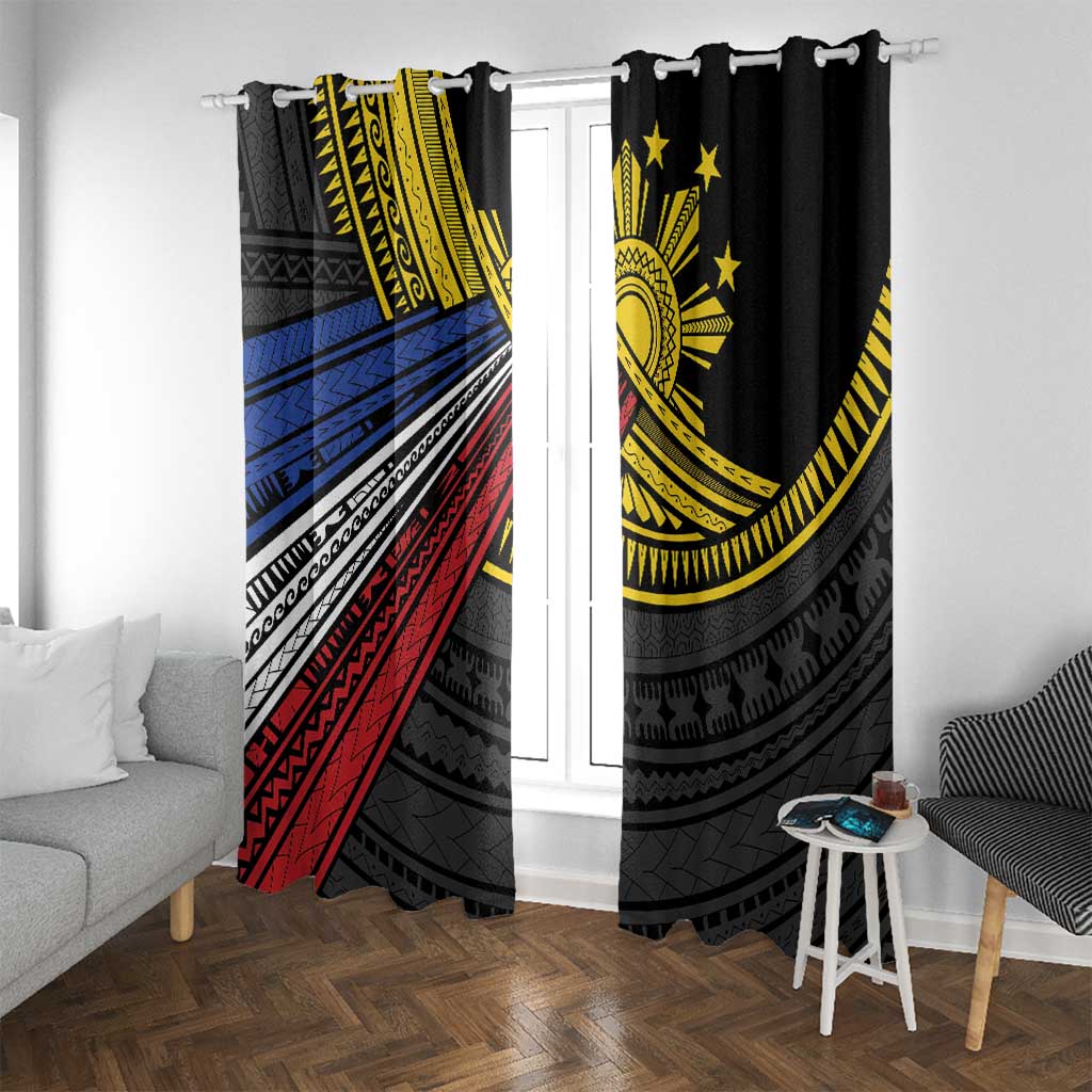 Philippines Sun Window Curtain Pasifika Tribal Style LT7 With Grommets Black - Polynesian Pride
