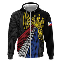 Philippines Sun Zip Hoodie Pasifika Tribal Style LT7 Zip Hoodie Black - Polynesian Pride