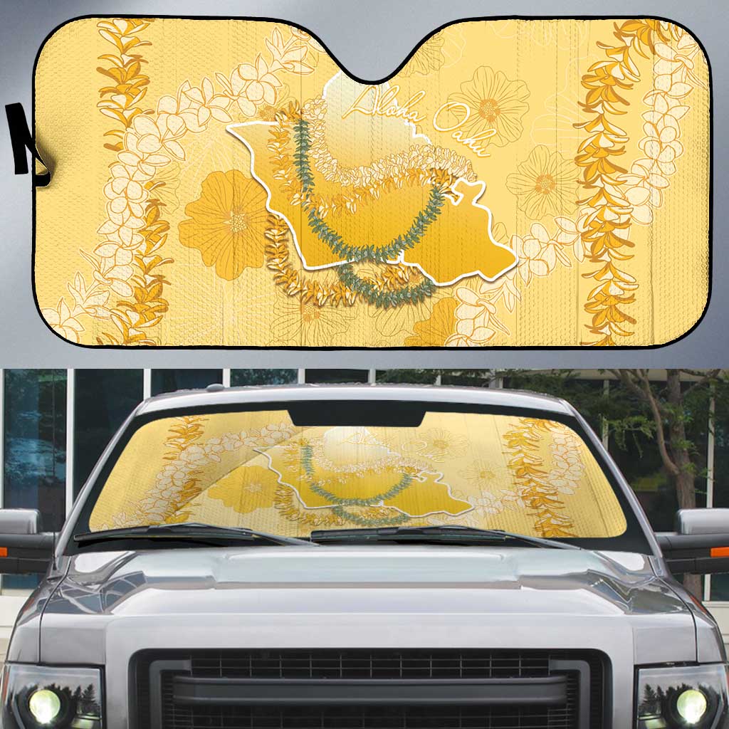 Hawaii Oahu Island Flowers Lei Auto Sun Shade Yellow Ilima Mix Plumeria LT7 Yellow - Polynesian Pride