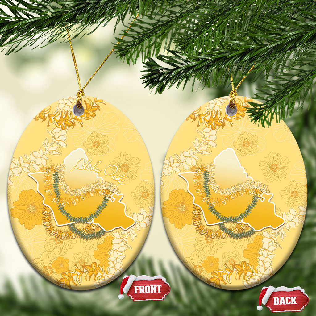 Hawaii Oahu Island Flowers Lei Ceramic Ornament Yellow Ilima Mix Plumeria LT7 Oval Yellow - Polynesian Pride