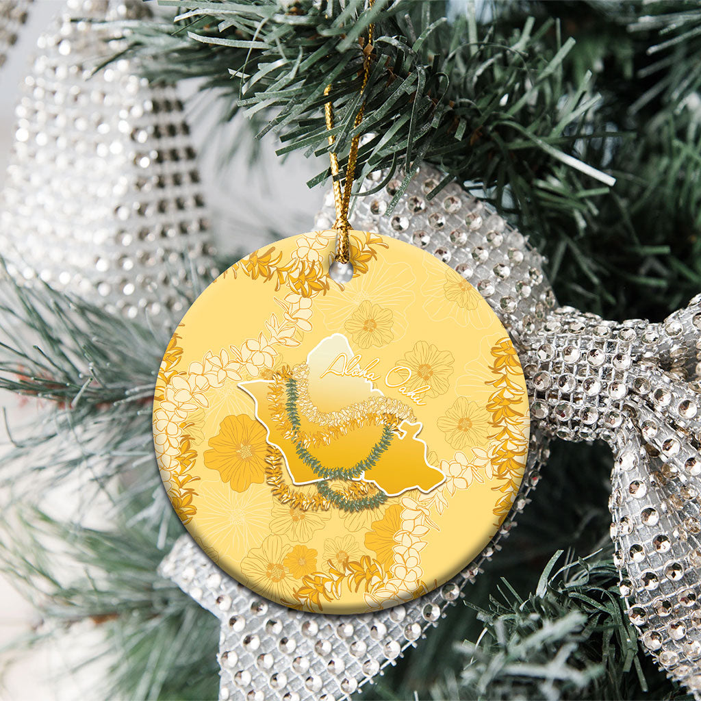 Hawaii Oahu Island Flowers Lei Ceramic Ornament Yellow Ilima Mix Plumeria LT7 - Polynesian Pride