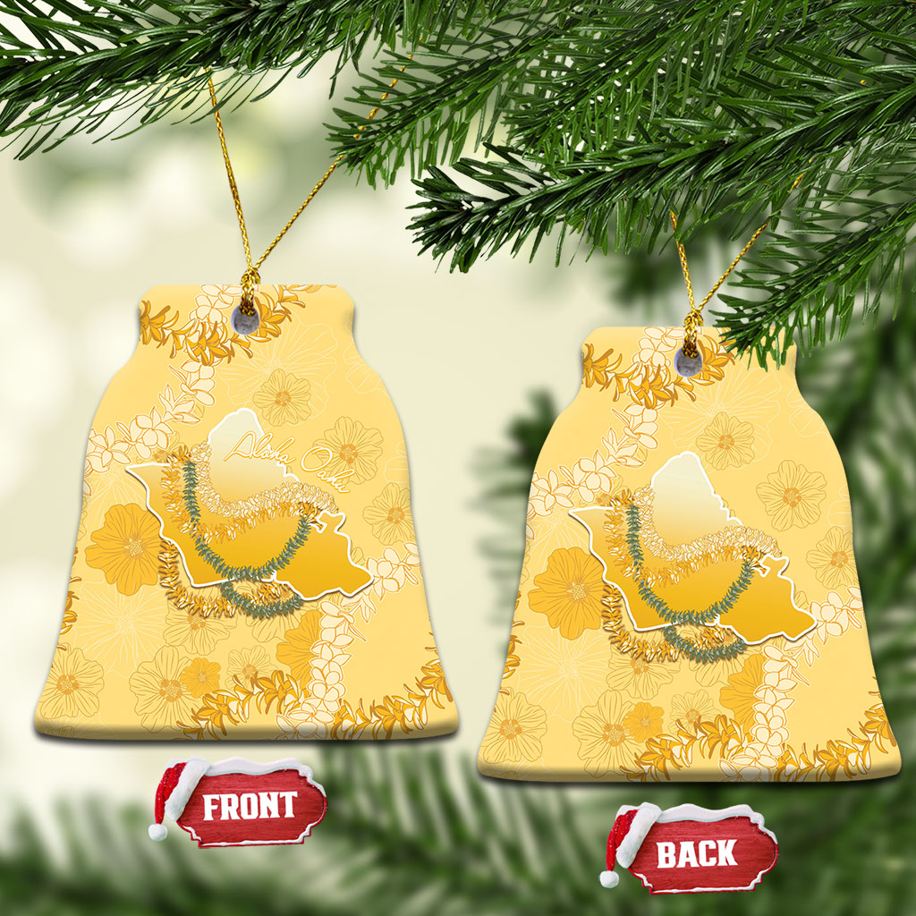 Hawaii Oahu Island Flowers Lei Ceramic Ornament Yellow Ilima Mix Plumeria LT7 Bell Flake Yellow - Polynesian Pride