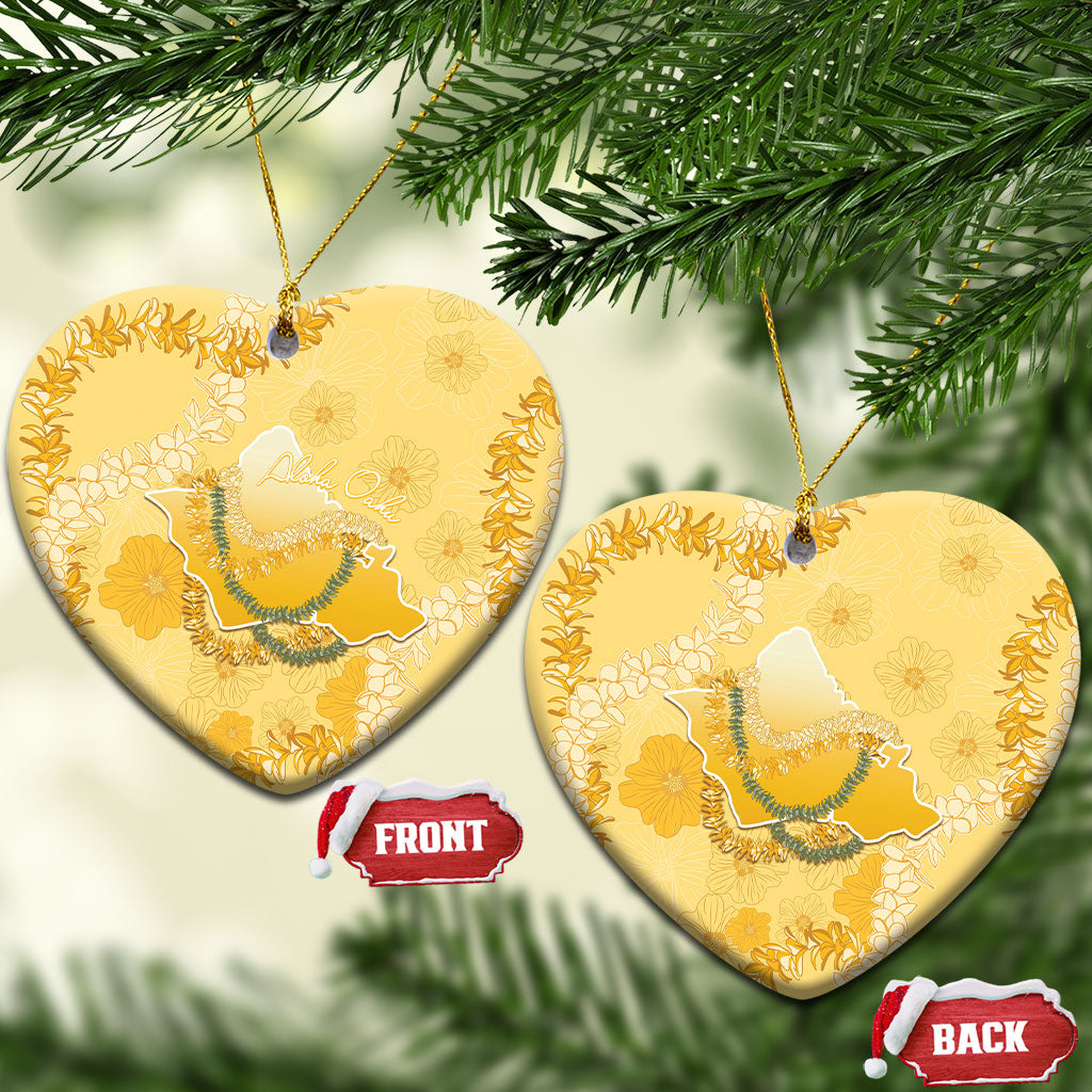 Hawaii Oahu Island Flowers Lei Ceramic Ornament Yellow Ilima Mix Plumeria LT7 Heart Yellow - Polynesian Pride