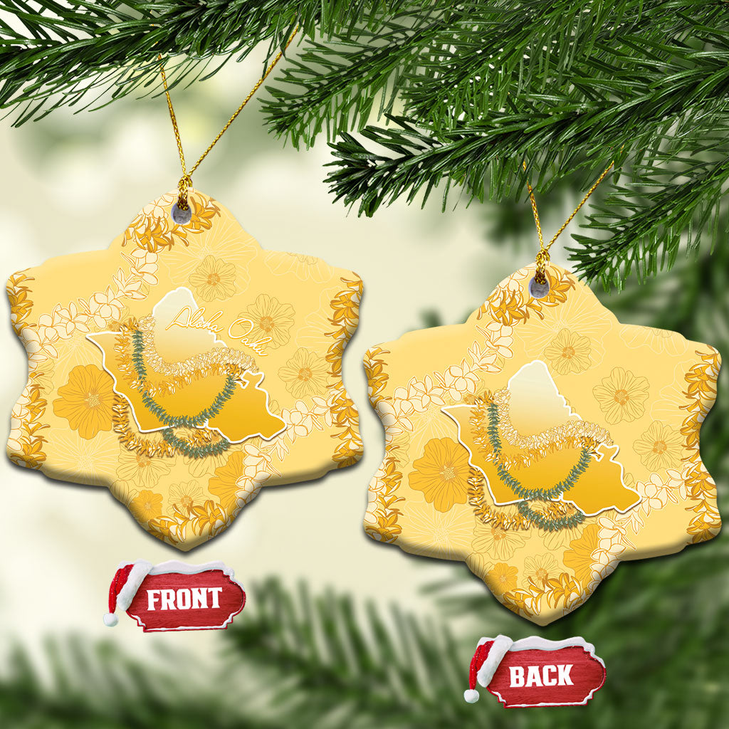 Hawaii Oahu Island Flowers Lei Ceramic Ornament Yellow Ilima Mix Plumeria LT7 Snow Flake Yellow - Polynesian Pride