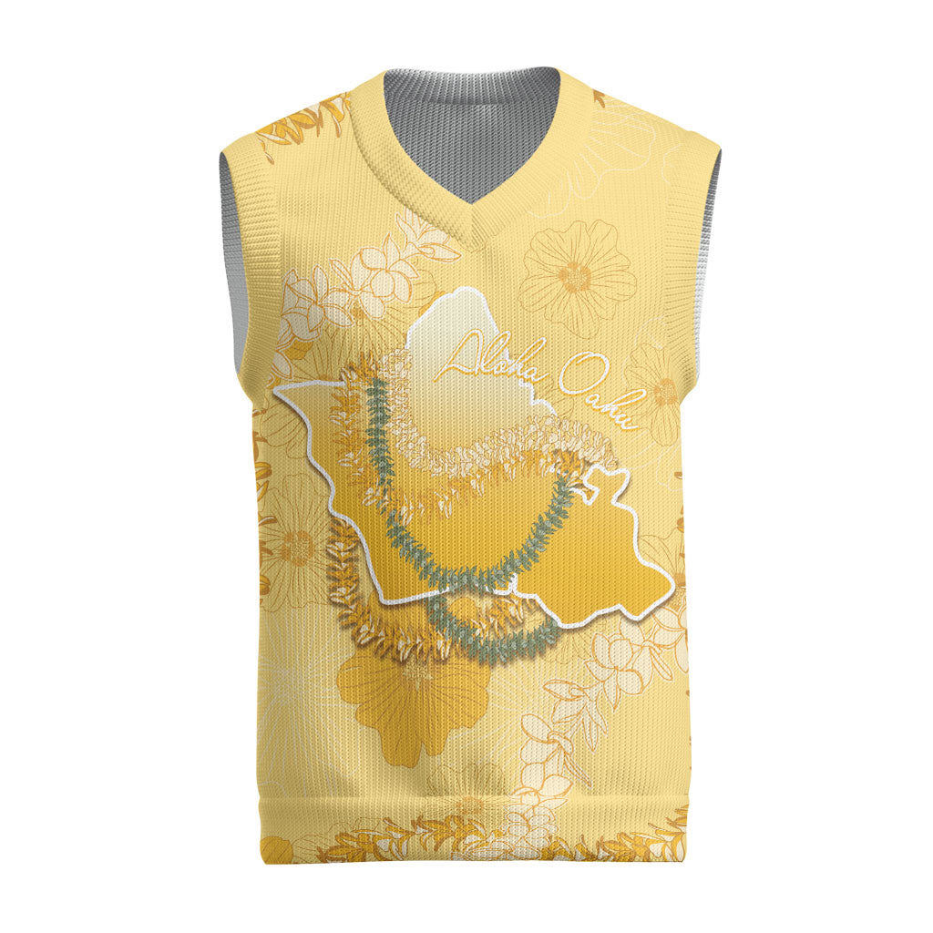 Hawaii Oahu Island Flowers Lei Christmas Knitted V-Neck Vest Yellow Ilima Mix Plumeria LT7 Yellow - Polynesian Pride