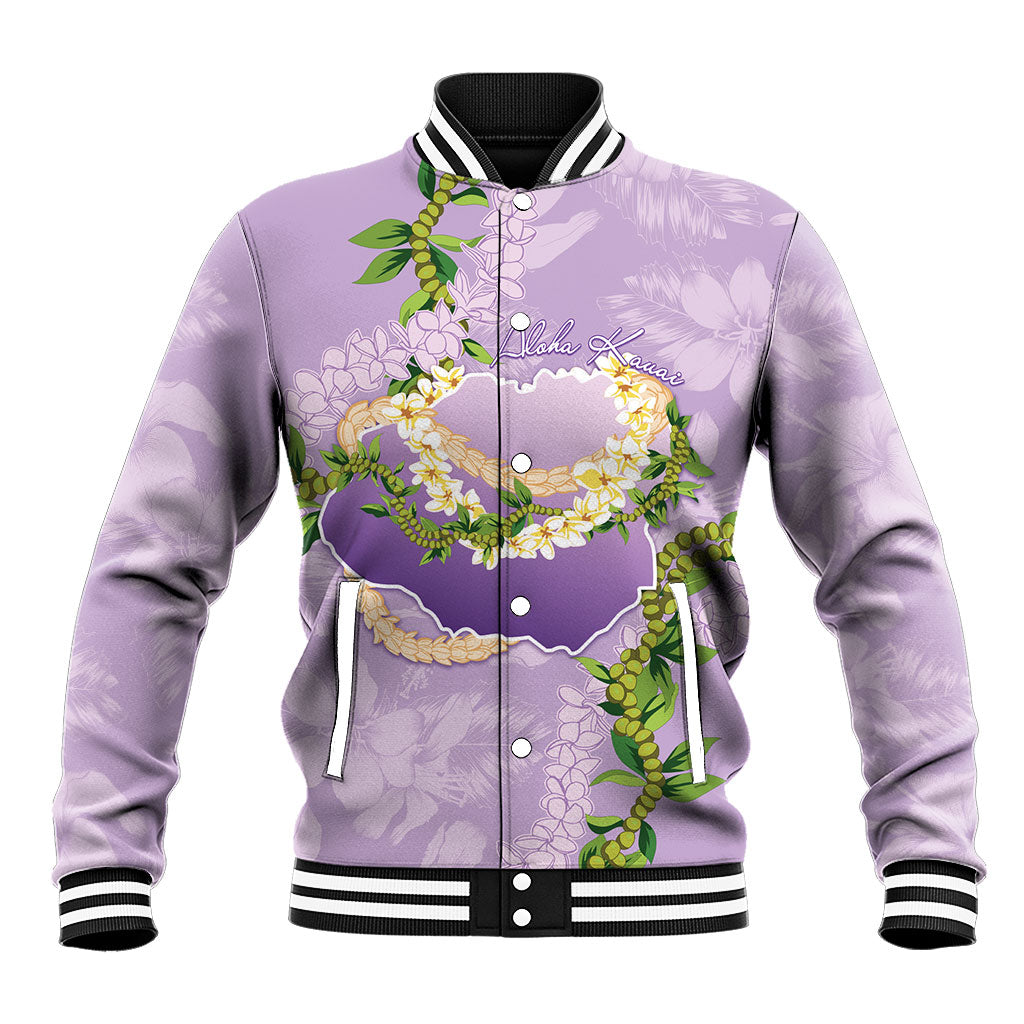 Hawaii Kauai Island Flowers Lei Baseball Jacket Mokihana Lei LT7 Unisex Lavender - Polynesian Pride