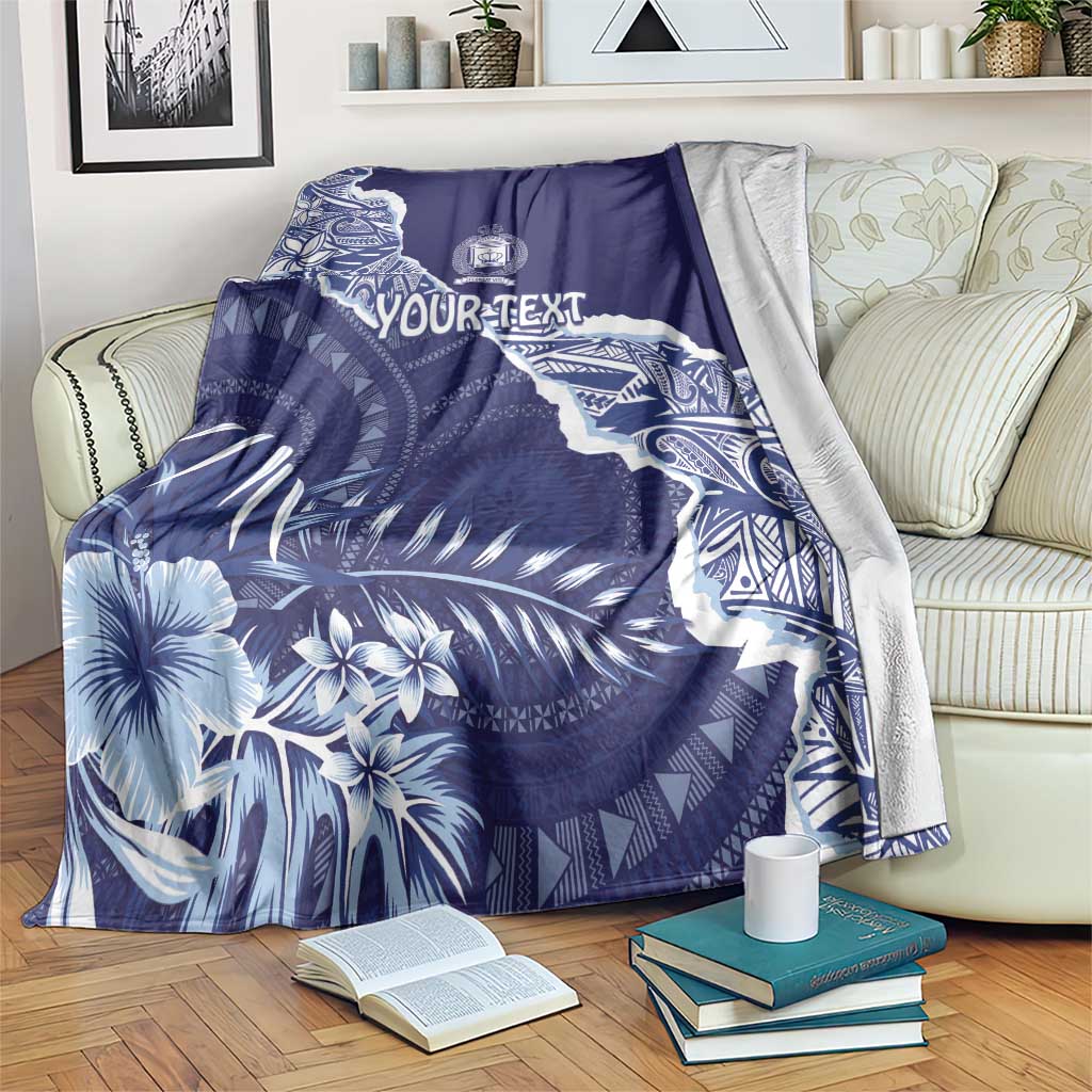 Fiji Queen Victoria School Personalised Blanket Masi Tapa Torn Style LT7 Blue - Polynesian Pride