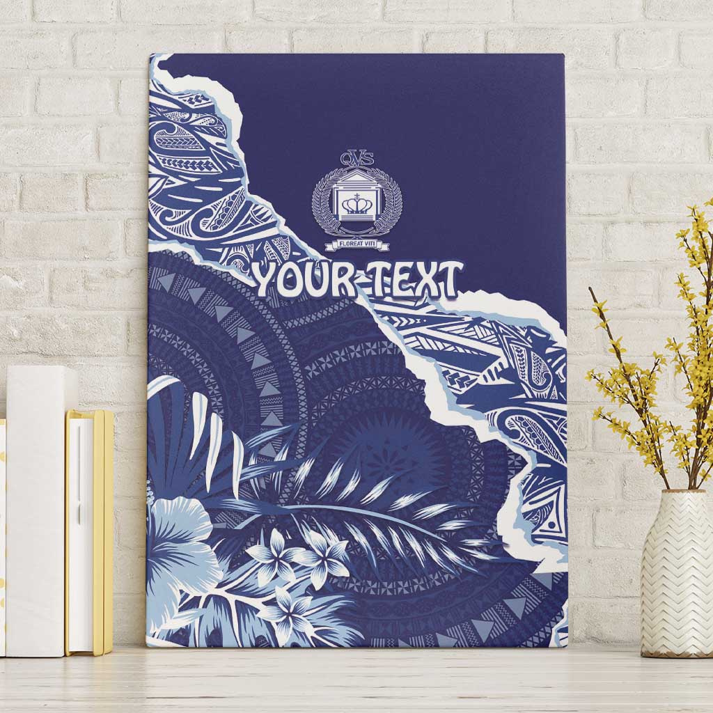 Fiji Queen Victoria School Personalised Canvas Wall Art Masi Tapa Torn Style LT7 Without Frame Blue - Polynesian Pride