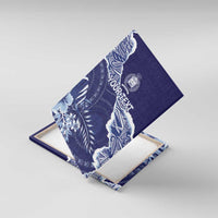 Fiji Queen Victoria School Personalised Canvas Wall Art Masi Tapa Torn Style LT7 With Frame Blue - Polynesian Pride