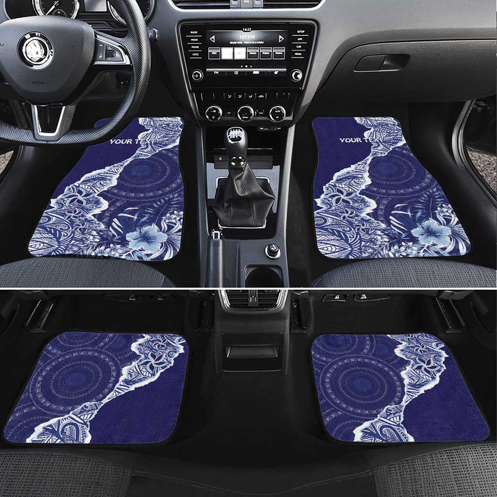 Fiji Queen Victoria School Personalised Car Mats Masi Tapa Torn Style LT7 Set 4pcs Blue - Polynesian Pride