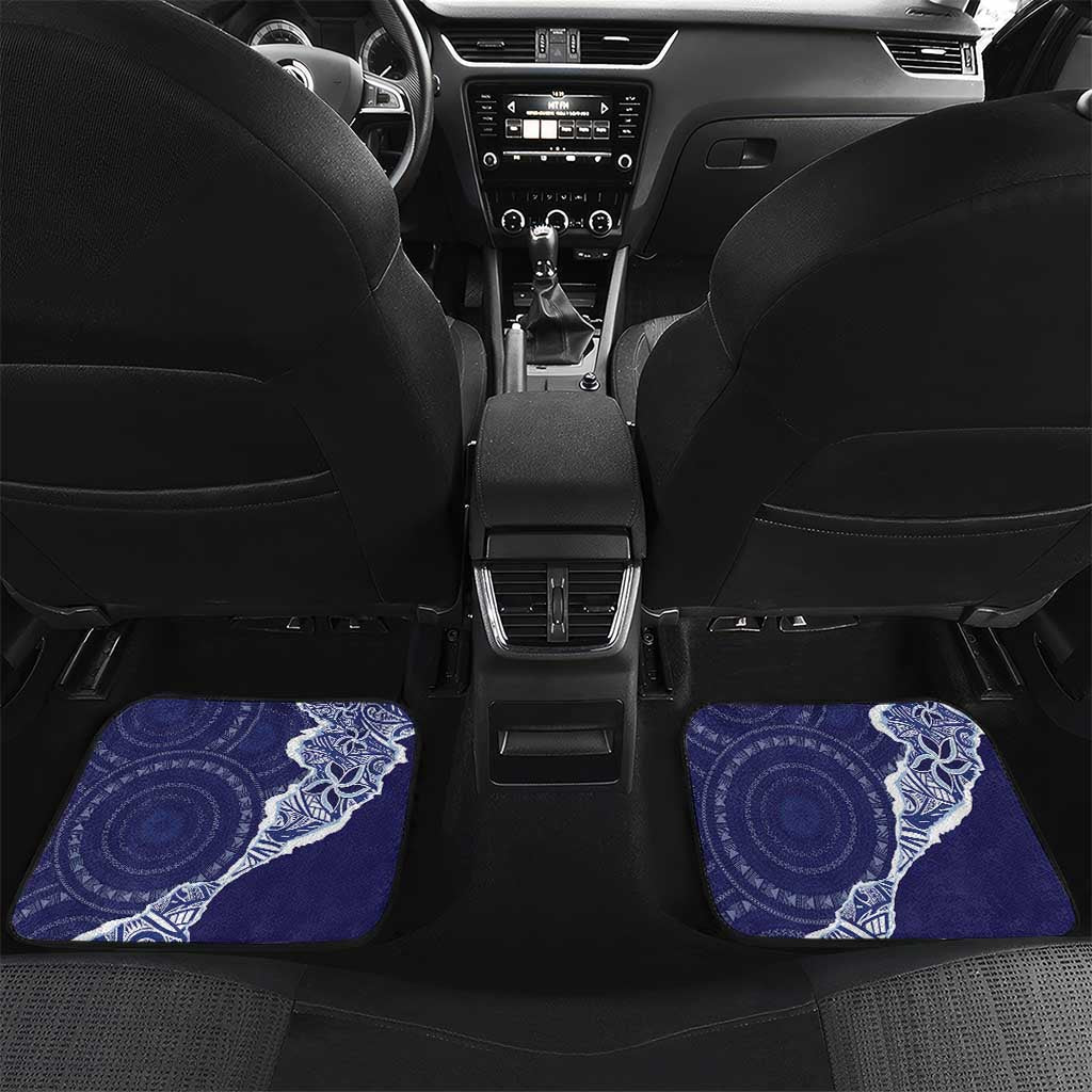 Fiji Queen Victoria School Personalised Car Mats Masi Tapa Torn Style LT7 Set 2pcs - Back Blue - Polynesian Pride