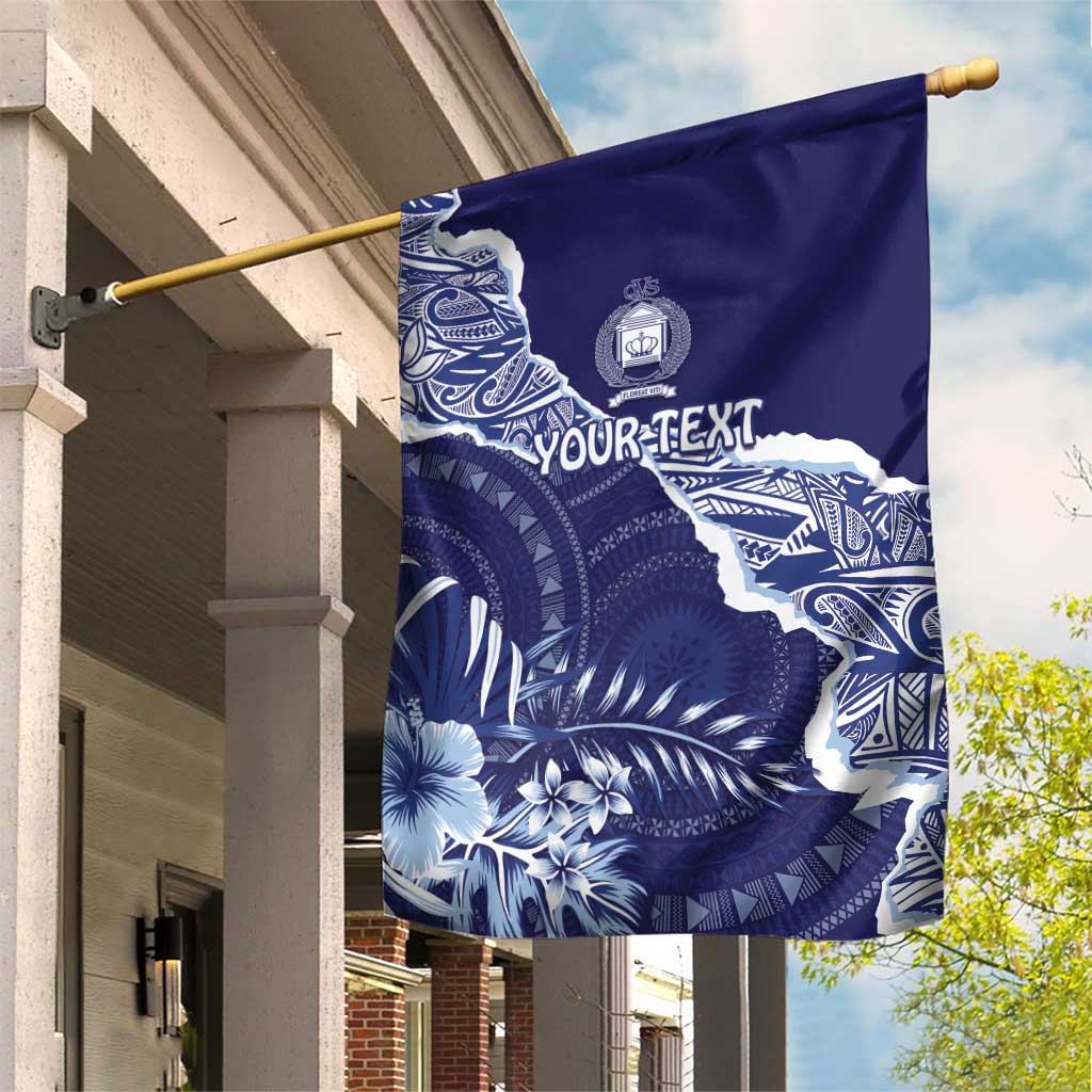 Fiji Queen Victoria School Personalised Garden Flag Masi Tapa Torn Style LT7 House Flag Blue - Polynesian Pride