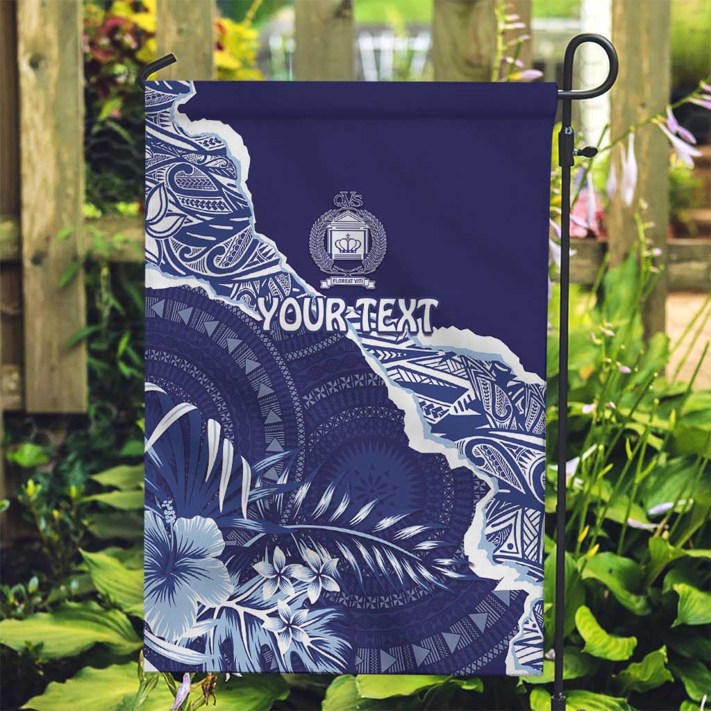 Fiji Queen Victoria School Personalised Garden Flag Masi Tapa Torn Style LT7 Garden Flag Blue - Polynesian Pride