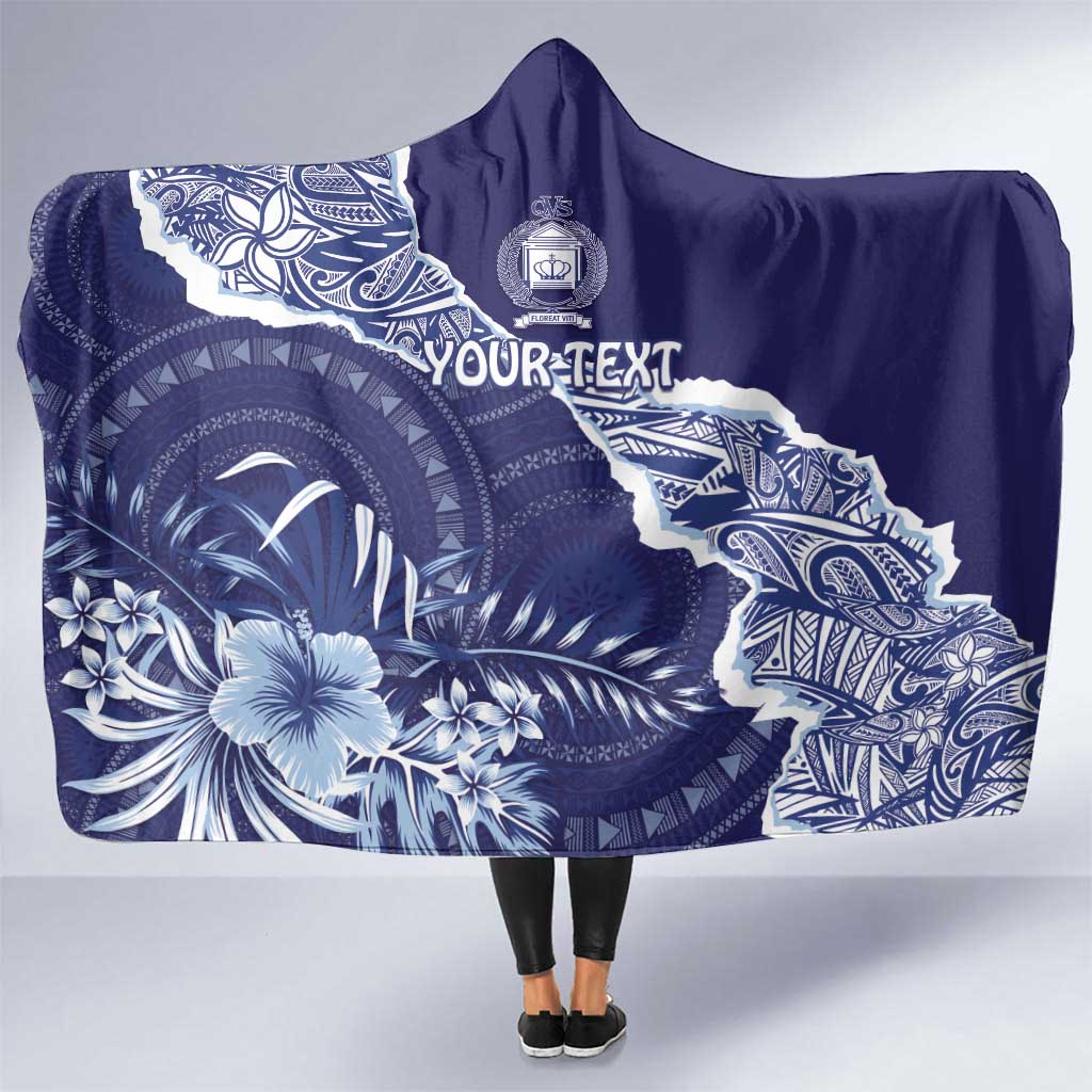 Fiji Queen Victoria School Personalised Hooded Blanket Masi Tapa Torn Style LT7 One Size Blue - Polynesian Pride