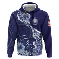 Fiji Queen Victoria School Personalised Hoodie Masi Tapa Torn Style LT7 Pullover Hoodie Blue - Polynesian Pride