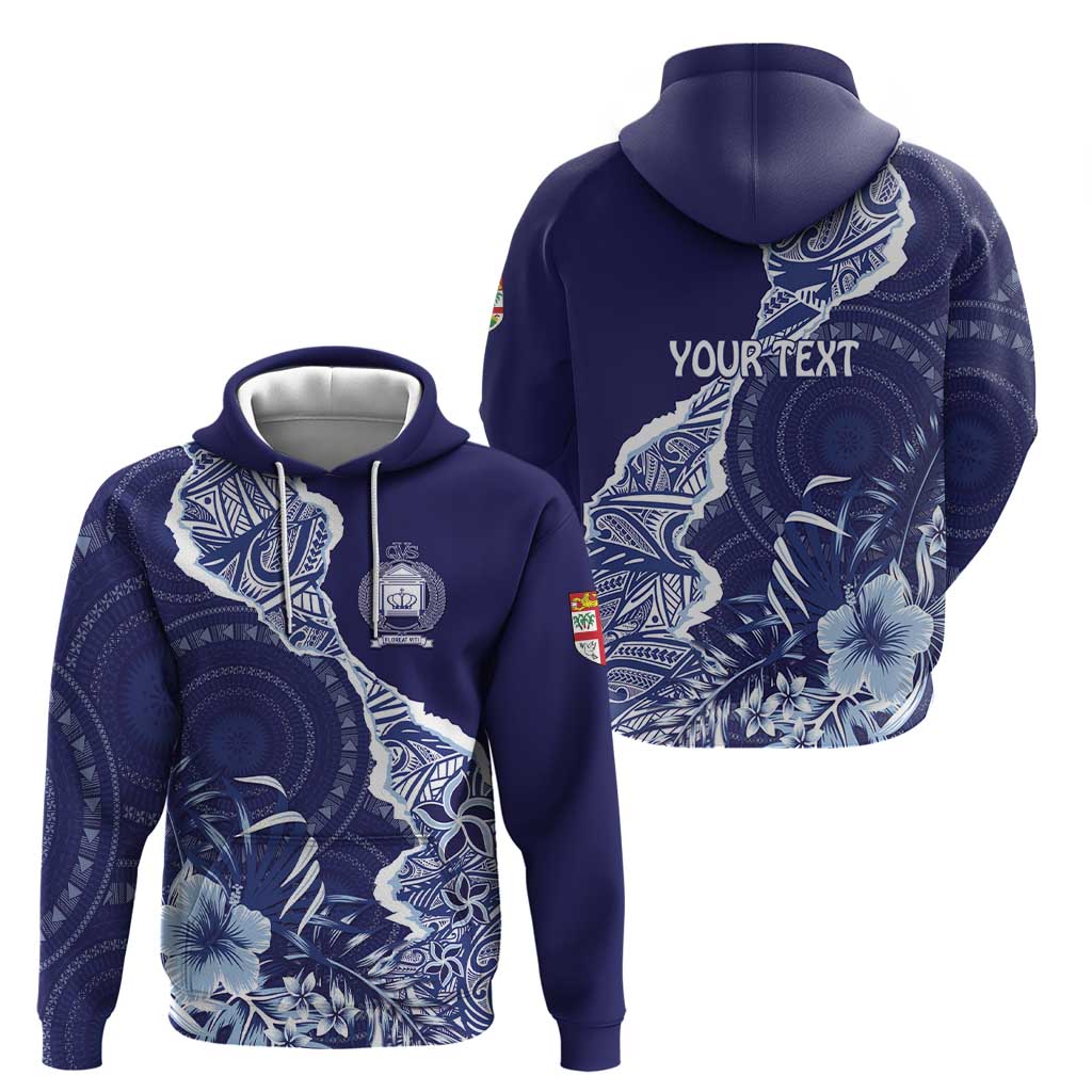 Fiji Queen Victoria School Personalised Hoodie Masi Tapa Torn Style LT7 - Polynesian Pride