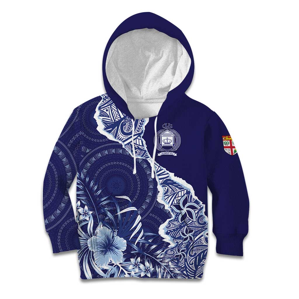 Fiji Queen Victoria School Personalised Kid Hoodie Masi Tapa Torn Style LT7 Hoodie Blue - Polynesian Pride