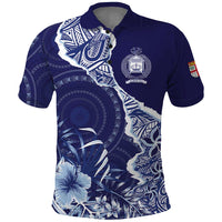 Fiji Queen Victoria School Personalised Polo Shirt Masi Tapa Torn Style LT7 Blue - Polynesian Pride