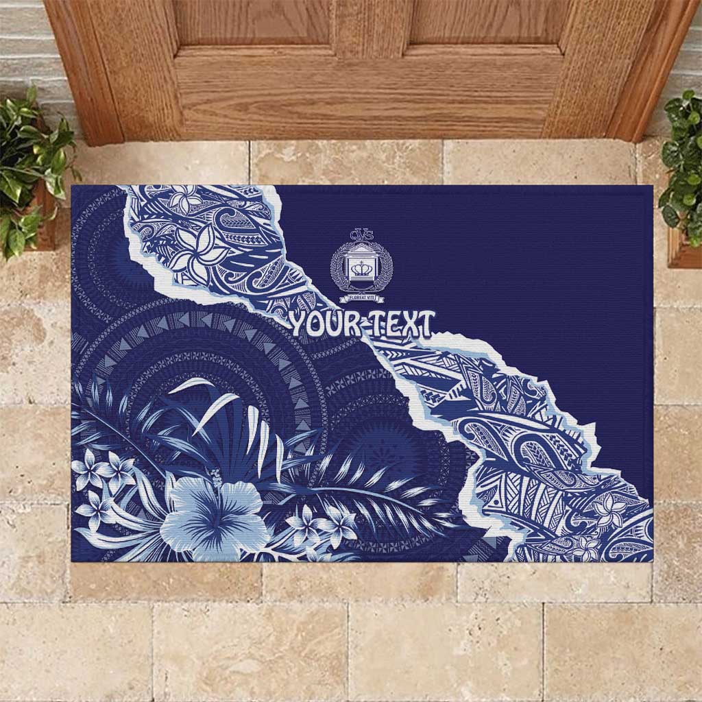 Fiji Queen Victoria School Personalised Rubber Doormat Masi Tapa Torn Style LT7 Blue - Polynesian Pride