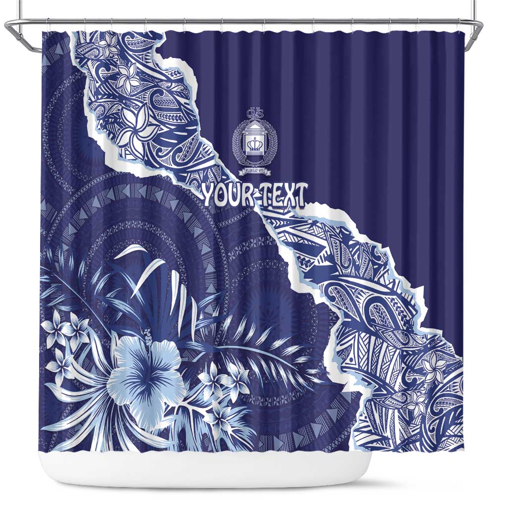 Fiji Queen Victoria School Personalised Shower Curtain Masi Tapa Torn Style LT7 Blue - Polynesian Pride