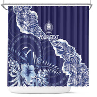 Fiji Queen Victoria School Personalised Shower Curtain Masi Tapa Torn Style LT7 Blue - Polynesian Pride