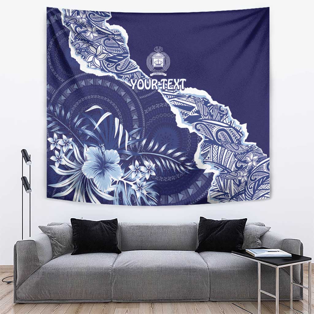 Fiji Queen Victoria School Personalised Tapestry Masi Tapa Torn Style LT7 Blue - Polynesian Pride