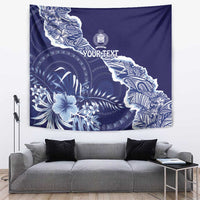 Fiji Queen Victoria School Personalised Tapestry Masi Tapa Torn Style LT7 Blue - Polynesian Pride