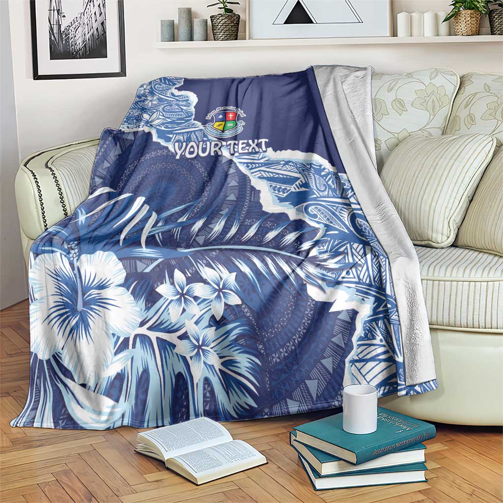 Fiji Lelean Memorial School Personalised Blanket Korodredre Davuilevu Masi Mix Style LT7 Blue - Polynesian Pride