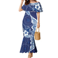 Fiji Lelean Memorial School Personalised Mermaid Dress Korodredre Davuilevu Masi Mix Style LT7 Women Blue - Polynesian Pride