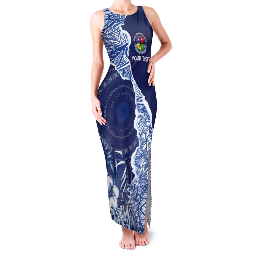 Fiji Lelean Memorial School Personalised Tank Maxi Dress Korodredre Davuilevu Masi Mix Style LT7 Women Blue - Polynesian Pride
