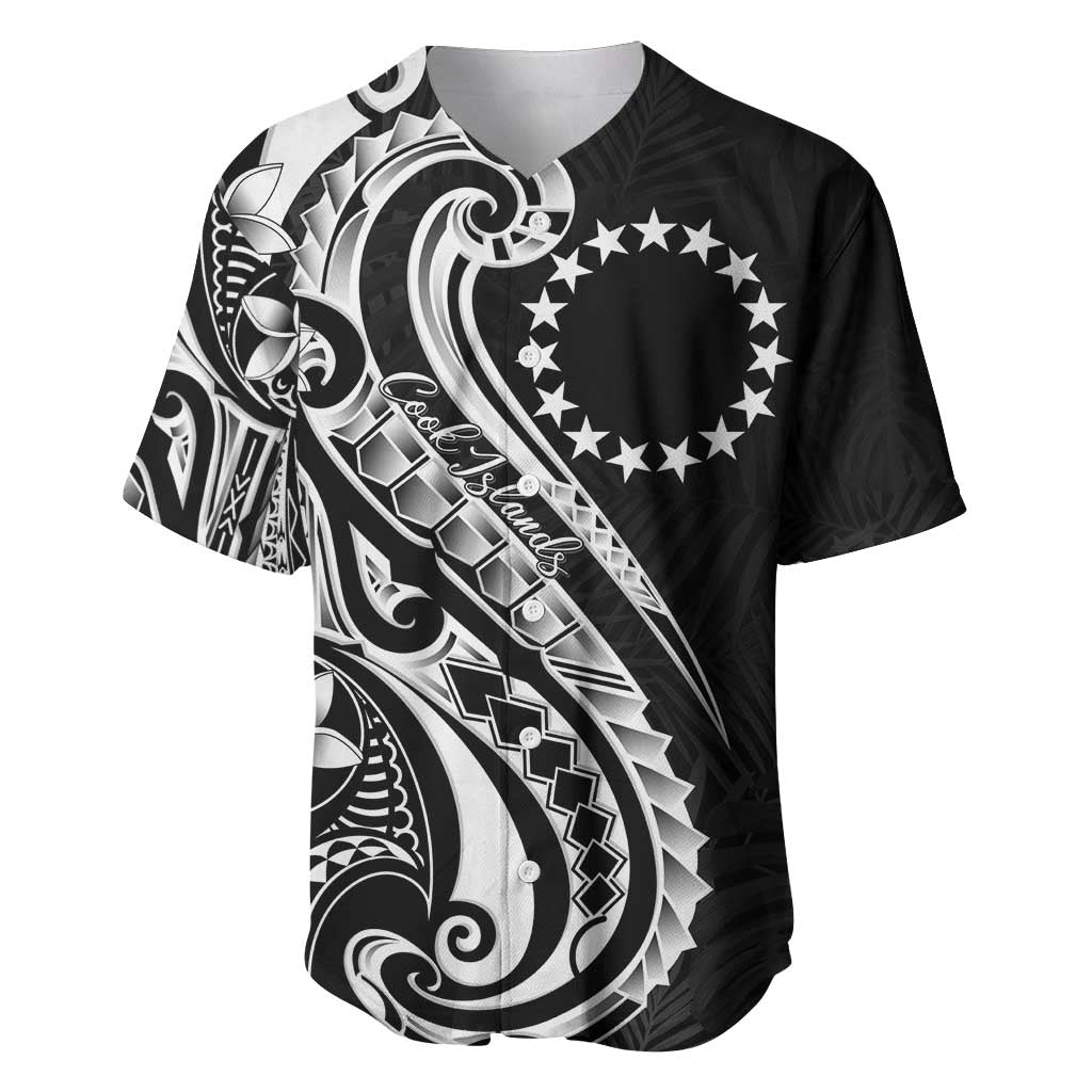 Kia Orana Cook Islands Baseball Jersey Kerekere Plumeria Tropical Waves LT7 Black - Polynesian Pride
