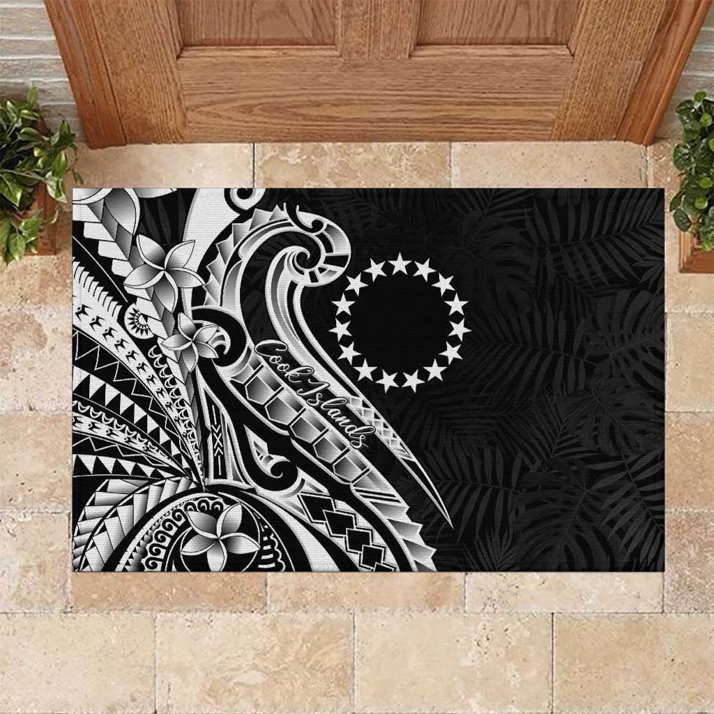 Kia Orana Cook Islands Rubber Doormat Kerekere Plumeria Tropical Waves LT7 Black - Polynesian Pride
