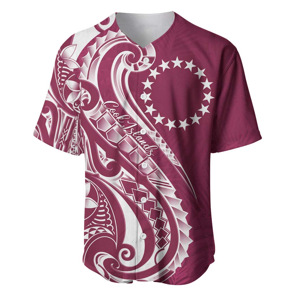 Kia Orana Cook Islands Baseball Jersey Maroon Plumeria Tropical Waves LT7 Maroon - Polynesian Pride
