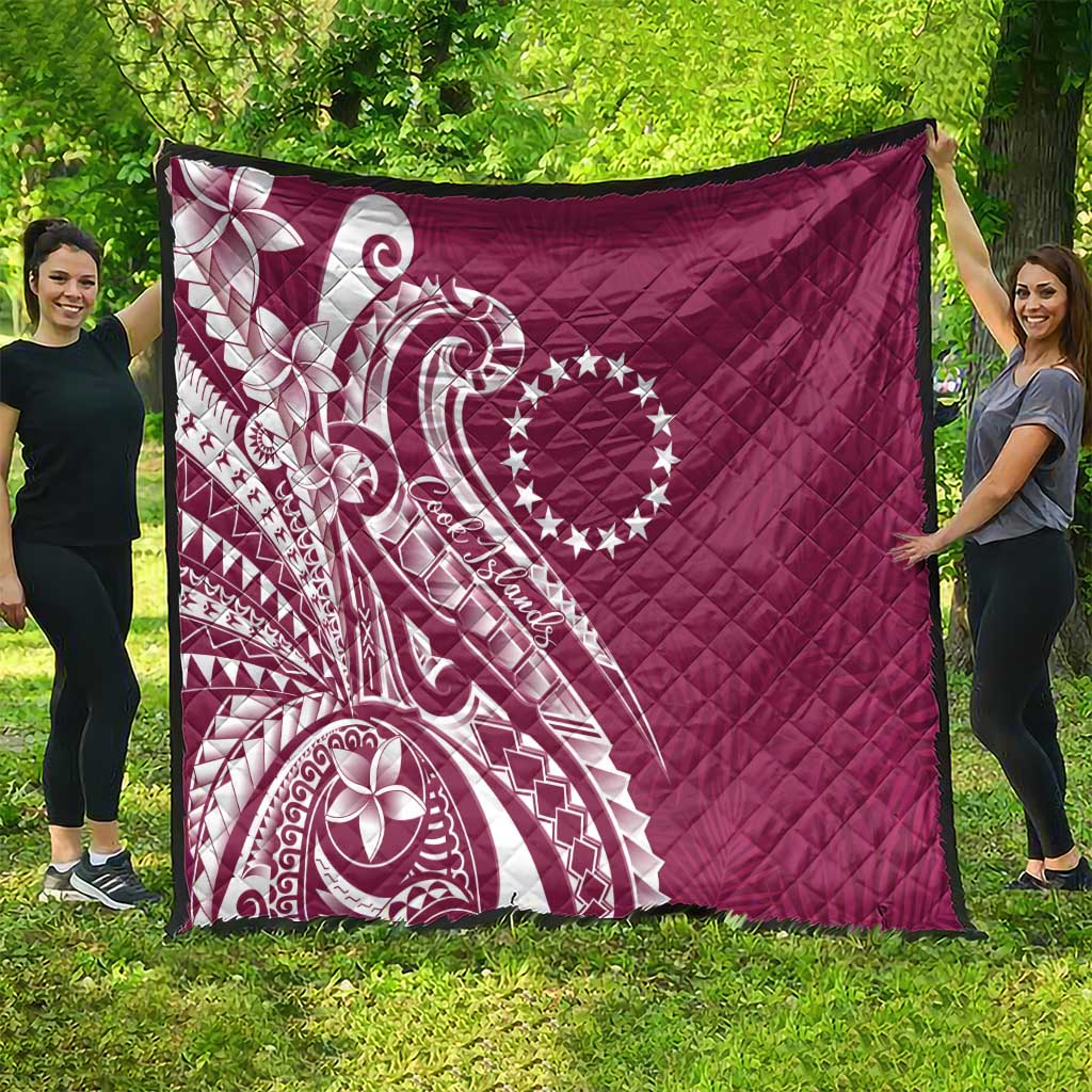 Kia Orana Cook Islands Quilt Maroon Plumeria Tropical Waves LT7 - Polynesian Pride