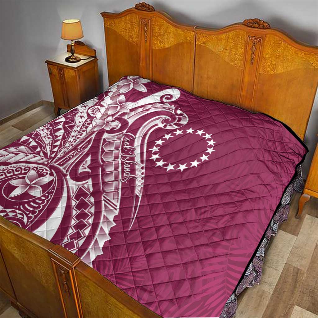 Kia Orana Cook Islands Quilt Maroon Plumeria Tropical Waves LT7 - Polynesian Pride