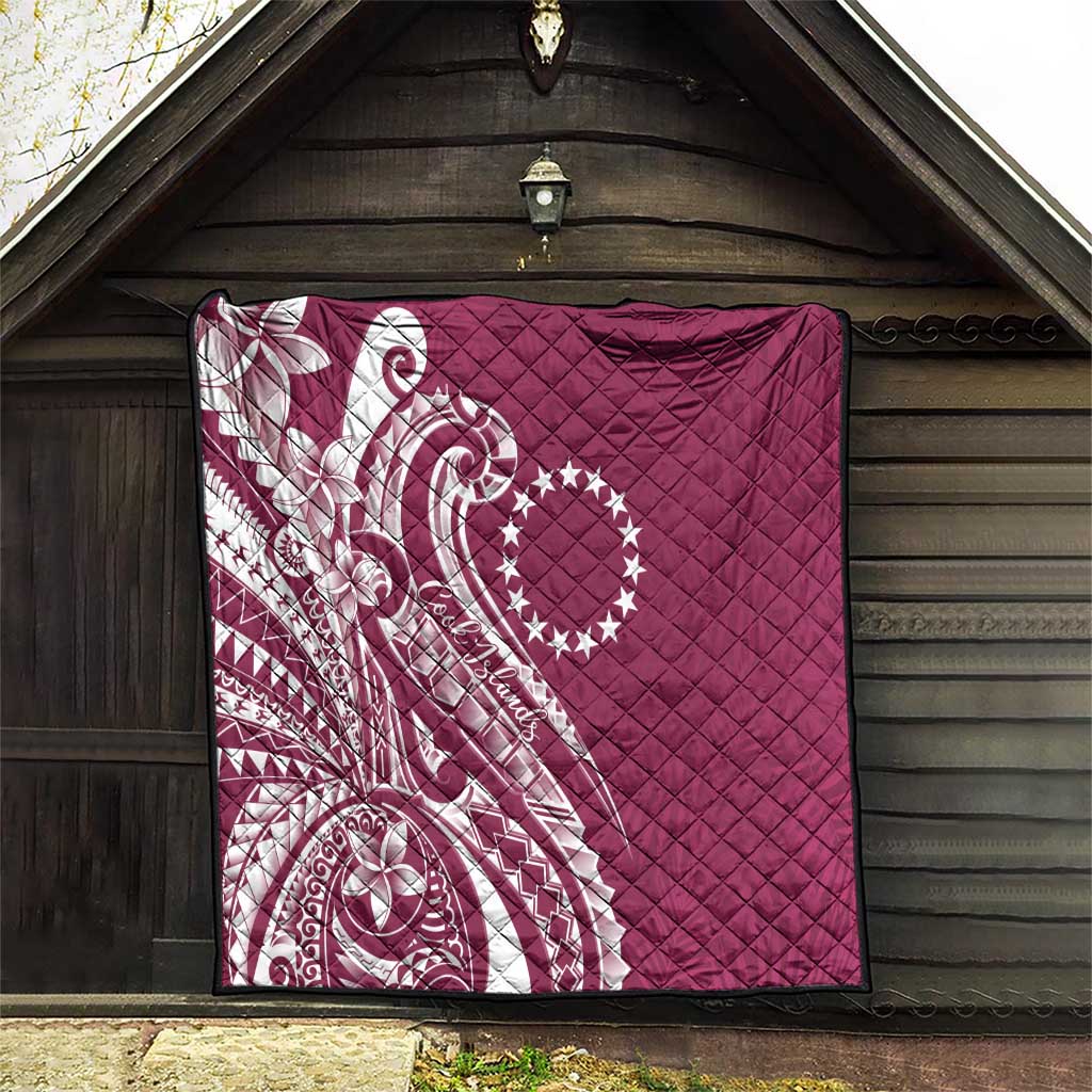 Kia Orana Cook Islands Quilt Maroon Plumeria Tropical Waves LT7 - Polynesian Pride