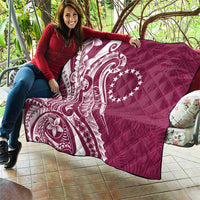 Kia Orana Cook Islands Quilt Maroon Plumeria Tropical Waves LT7 - Polynesian Pride