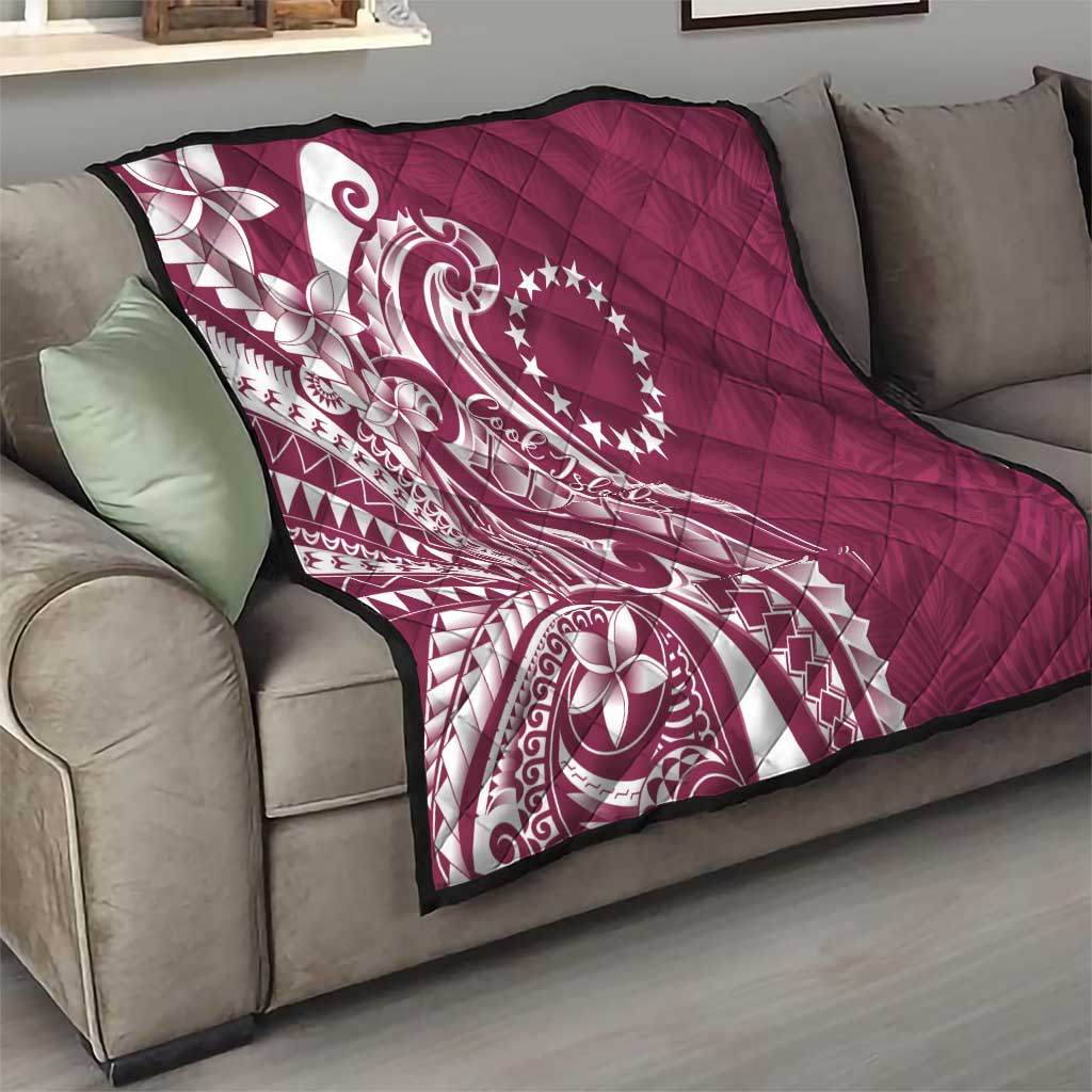 Kia Orana Cook Islands Quilt Maroon Plumeria Tropical Waves LT7 - Polynesian Pride
