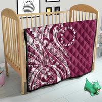 Kia Orana Cook Islands Quilt Maroon Plumeria Tropical Waves LT7 - Polynesian Pride