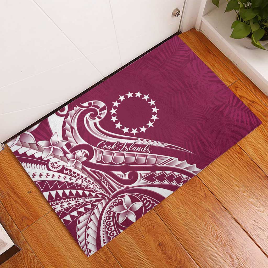Kia Orana Cook Islands Rubber Doormat Maroon Plumeria Tropical Waves LT7 - Polynesian Pride