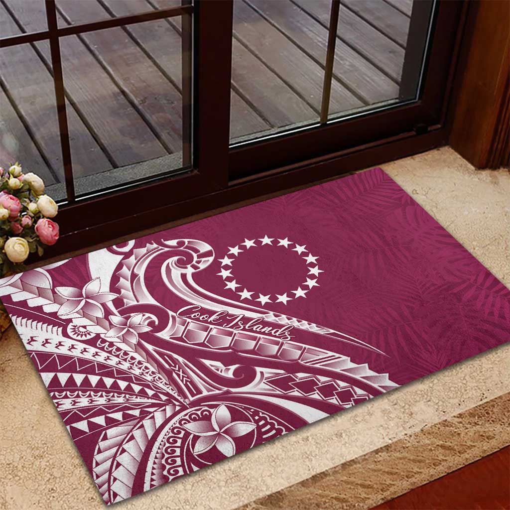 Kia Orana Cook Islands Rubber Doormat Maroon Plumeria Tropical Waves LT7 - Polynesian Pride