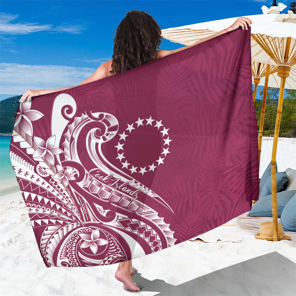 Kia Orana Cook Islands Sarong Maroon Plumeria Tropical Waves LT7 One Size 44 x 66 inches Maroon - Polynesian Pride
