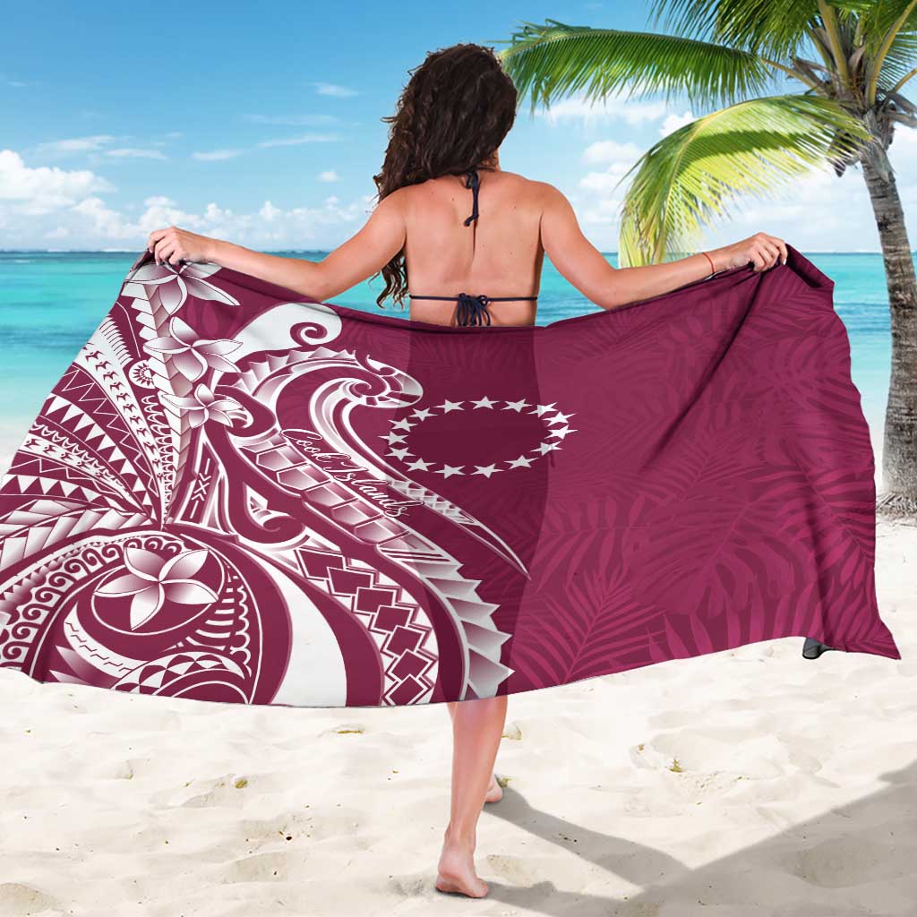 Kia Orana Cook Islands Sarong Maroon Plumeria Tropical Waves LT7 - Polynesian Pride