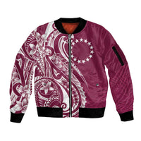 Kia Orana Cook Islands Sleeve Zip Bomber Jacket Maroon Plumeria Tropical Waves LT7 Unisex Maroon - Polynesian Pride
