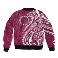 Kia Orana Cook Islands Sleeve Zip Bomber Jacket Maroon Plumeria Tropical Waves LT7 - Polynesian Pride