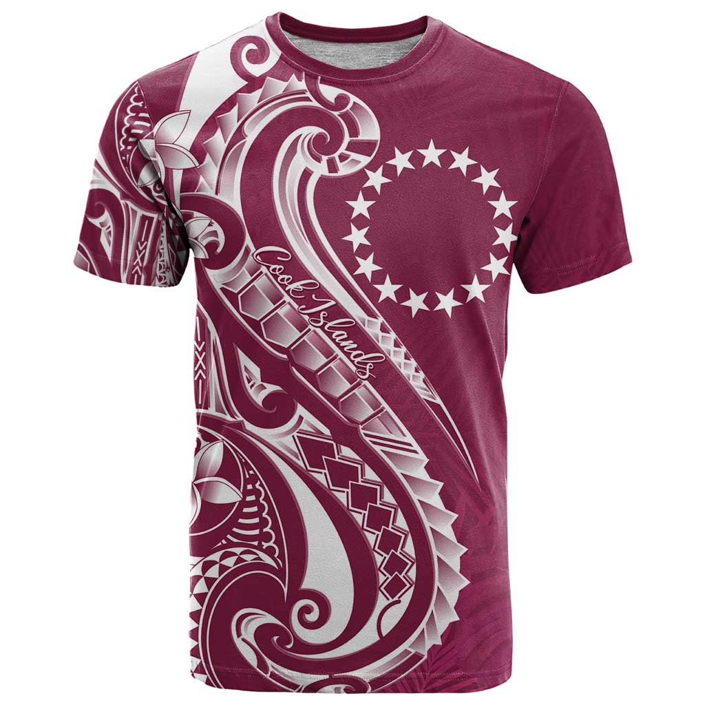 Kia Orana Cook Islands T Shirt Maroon Plumeria Tropical Waves LT7 Maroon - Polynesian Pride