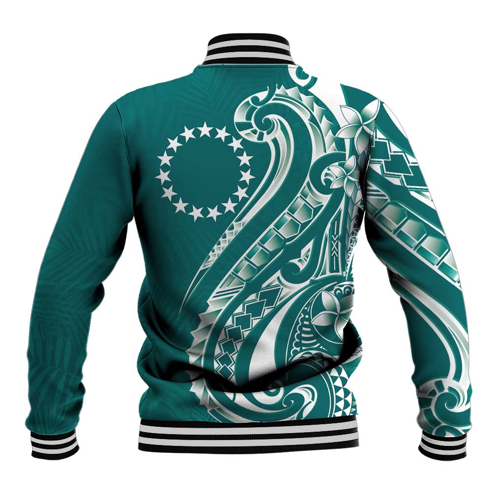 Kia Orana Cook Islands Baseball Jacket Teal Plumeria Tropical Waves LT7 - Polynesian Pride