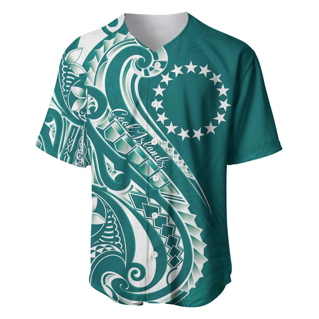 Kia Orana Cook Islands Baseball Jersey Teal Plumeria Tropical Waves LT7 Teal - Polynesian Pride