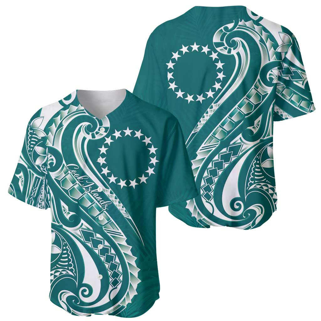 Kia Orana Cook Islands Baseball Jersey Teal Plumeria Tropical Waves LT7 - Polynesian Pride