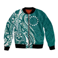 Kia Orana Cook Islands Bomber Jacket Teal Plumeria Tropical Waves LT7 Unisex Teal - Polynesian Pride